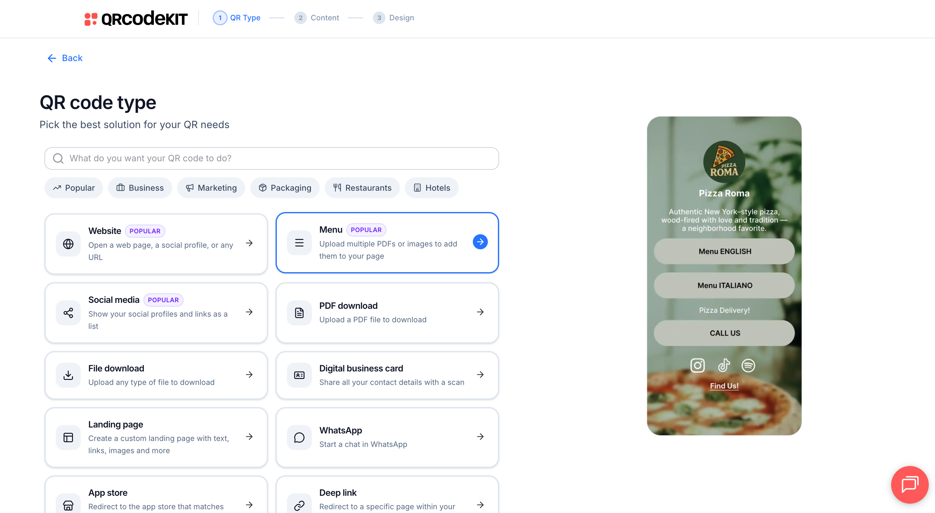 Dashboard QRCodeKIT — più di 20 tipi di QR