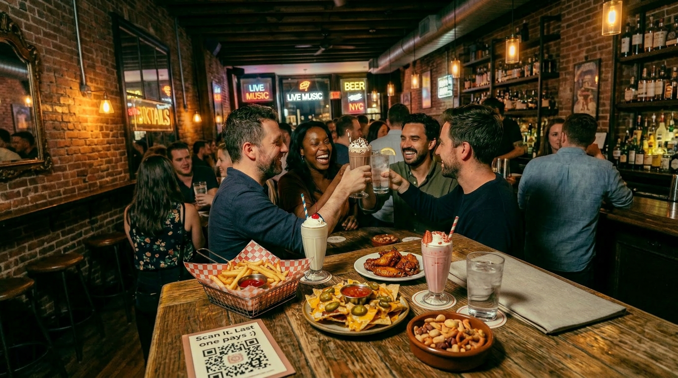 Lively bar with QR code on table