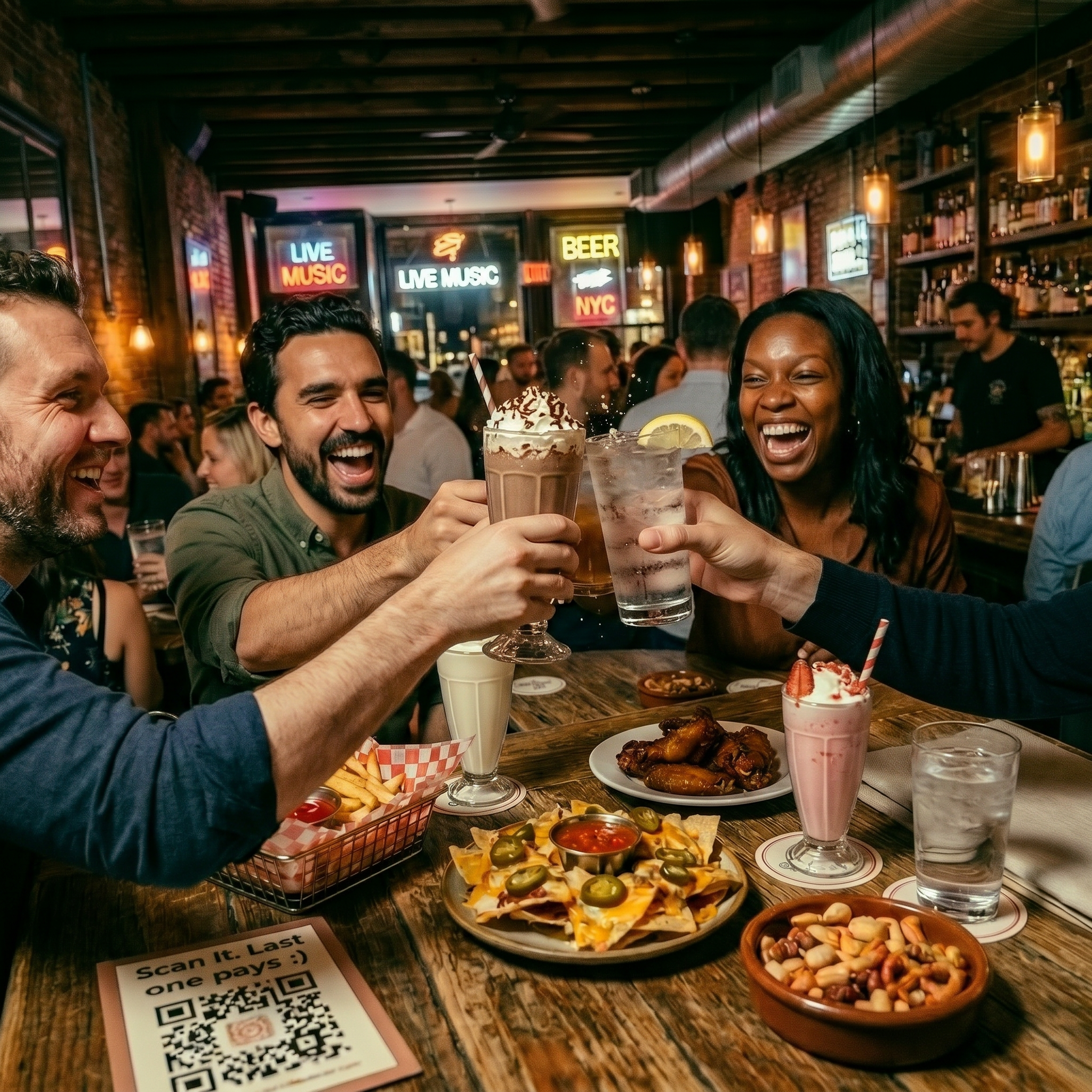 Friends cheering at bar
